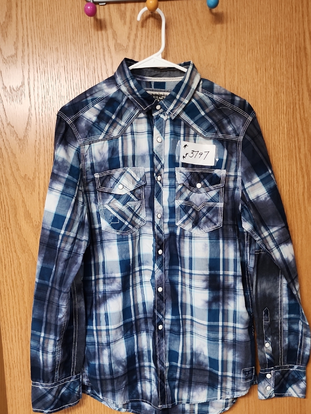 Bke vintage Men's Blue Plaid Snaps Shirt M number 3797
